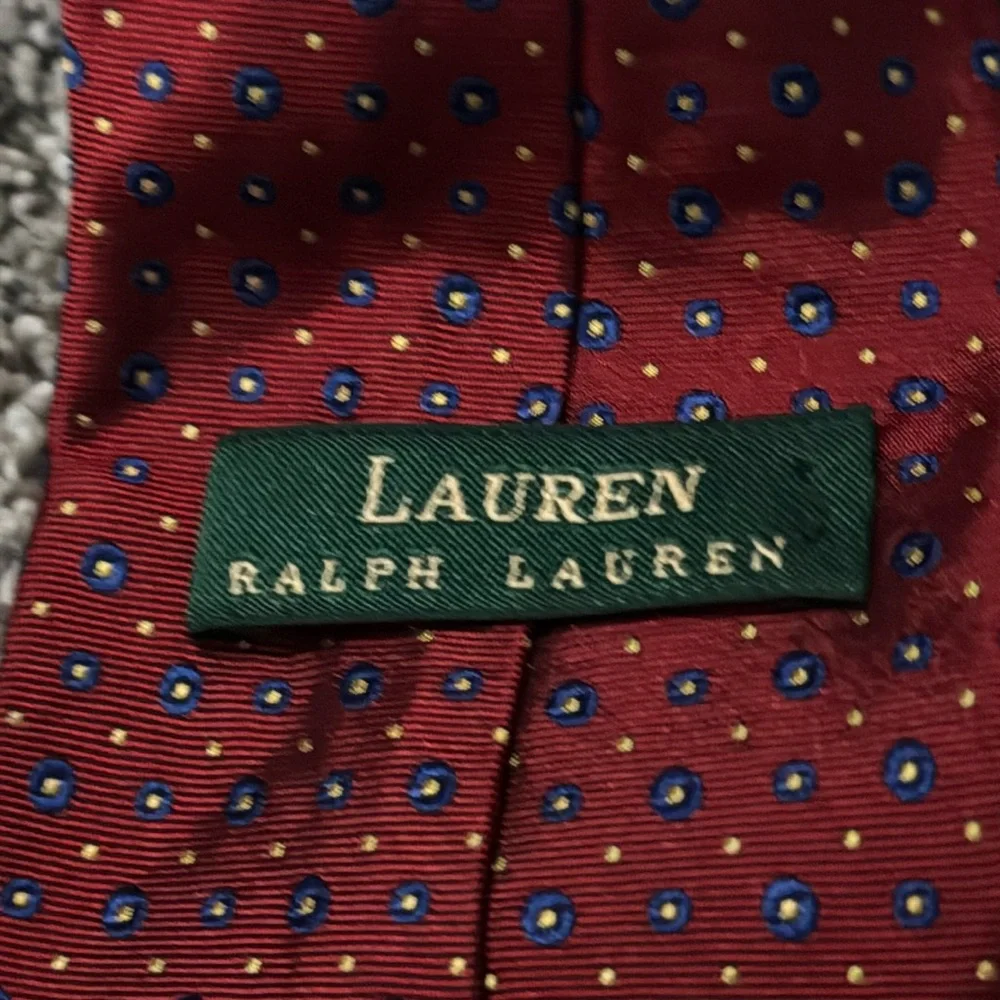 Lauren by Ralph Lauren Red/Blue Dot Neck Tie 100% Silk